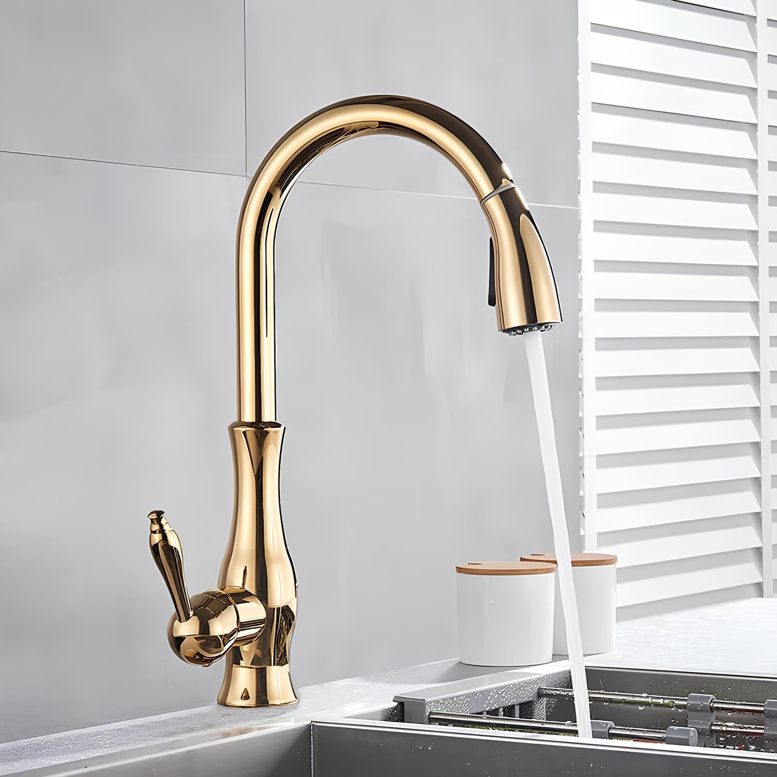 Robinet cuisine laiton douchette extractible col pivotant