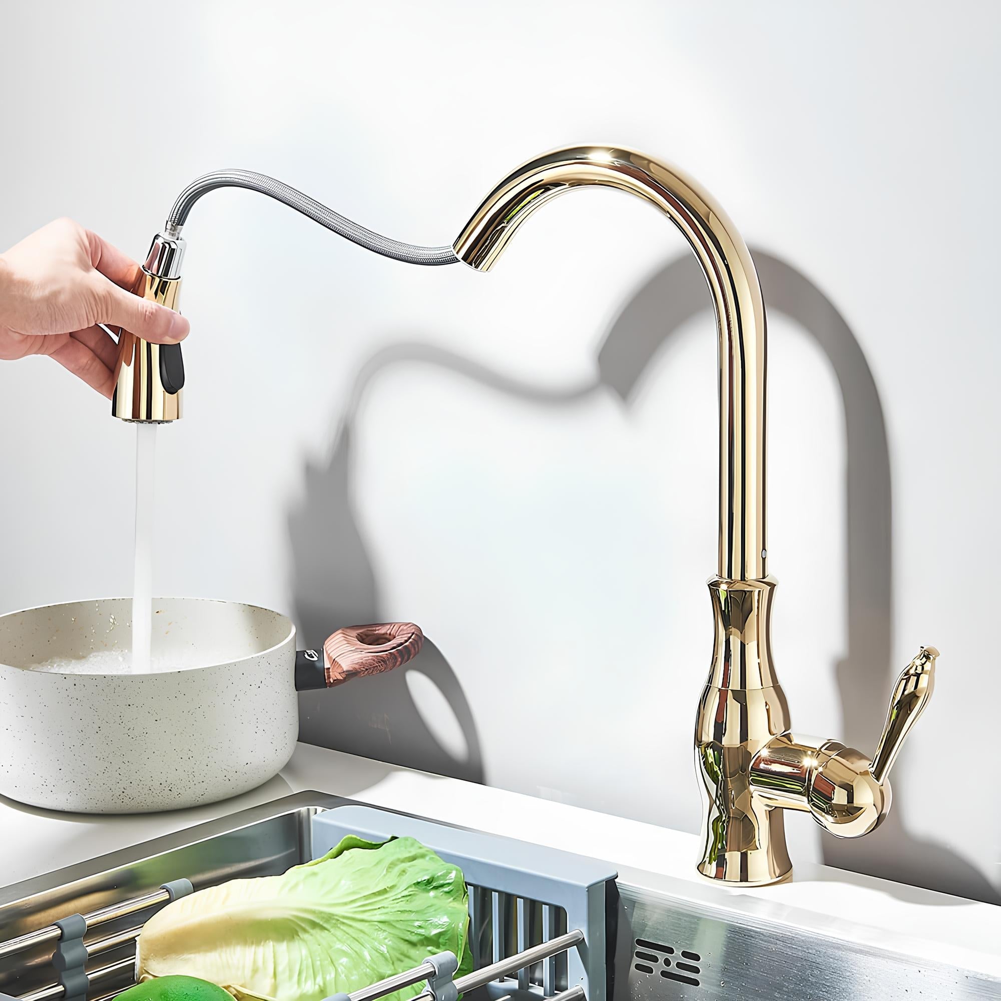 Robinet cuisine laiton douchette extractible col pivotant