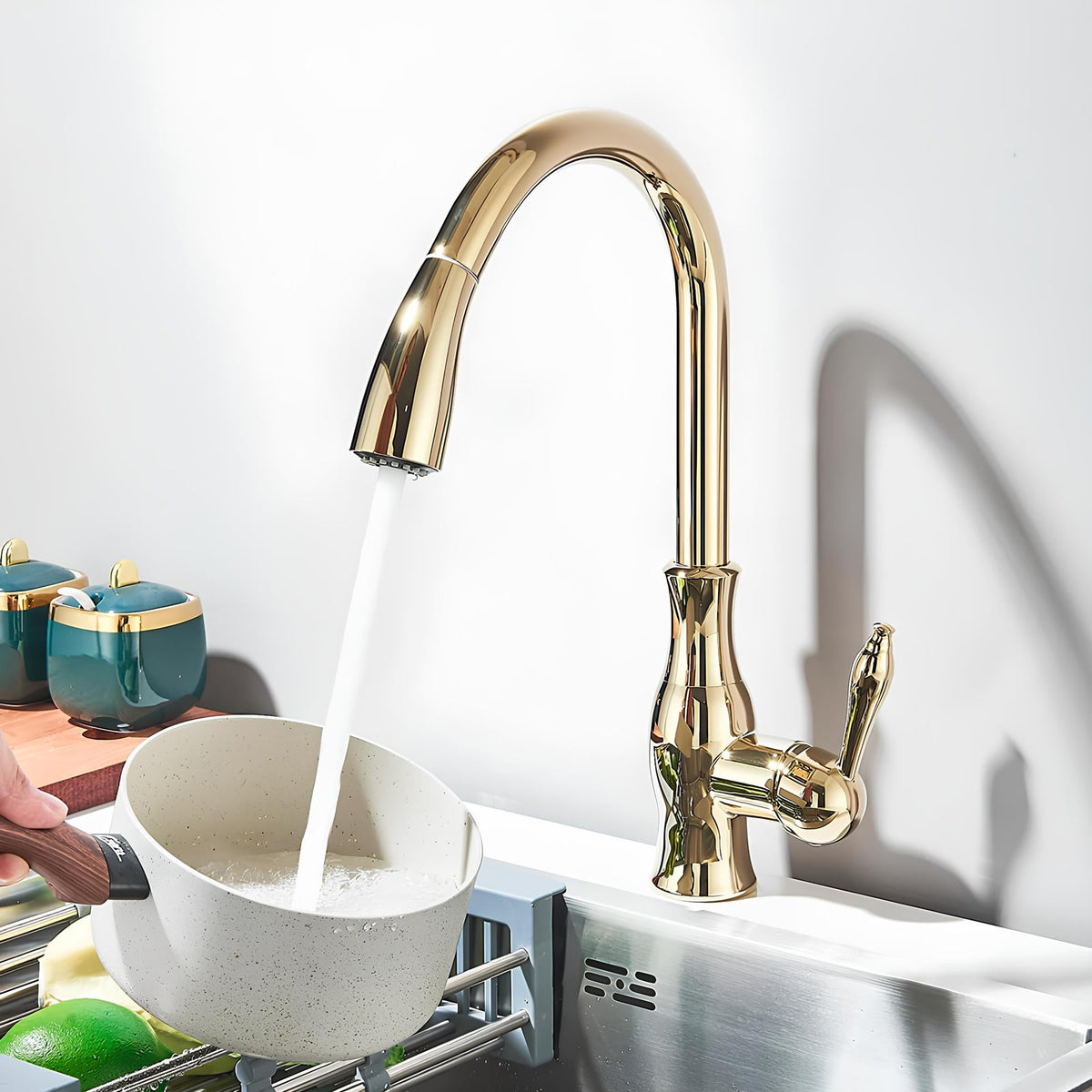 Robinet cuisine laiton douchette extractible col pivotant