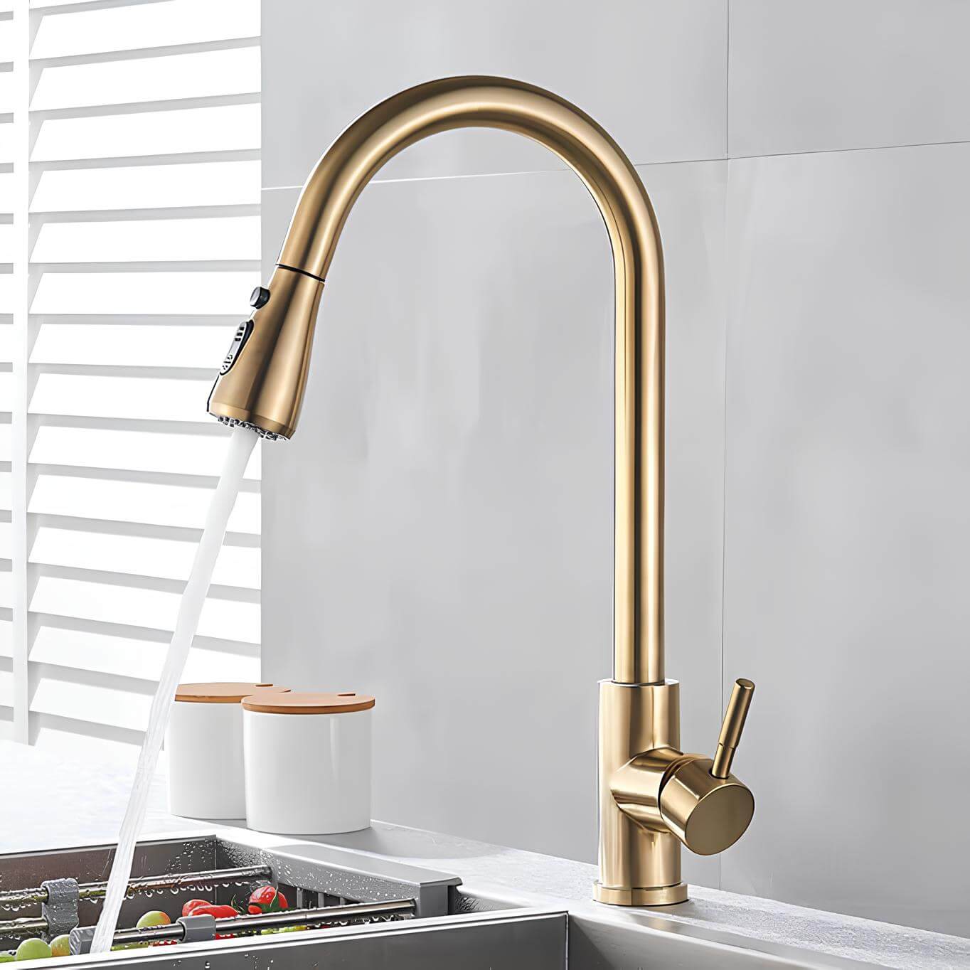 Robinet cuisine laiton douchette extractible 2 jets