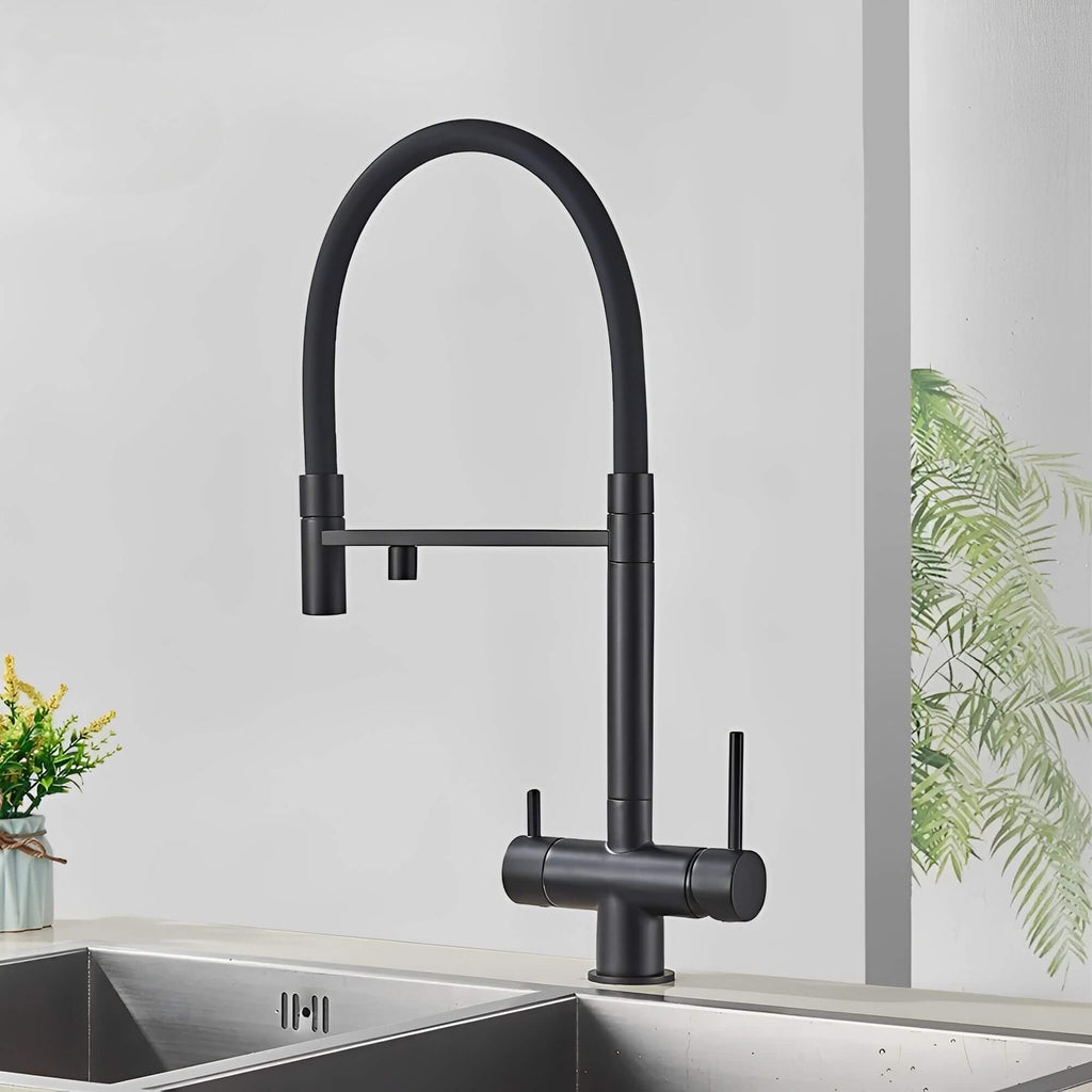 Robinet cuisine noir avec douchette et eau filtrée L'art du robinet