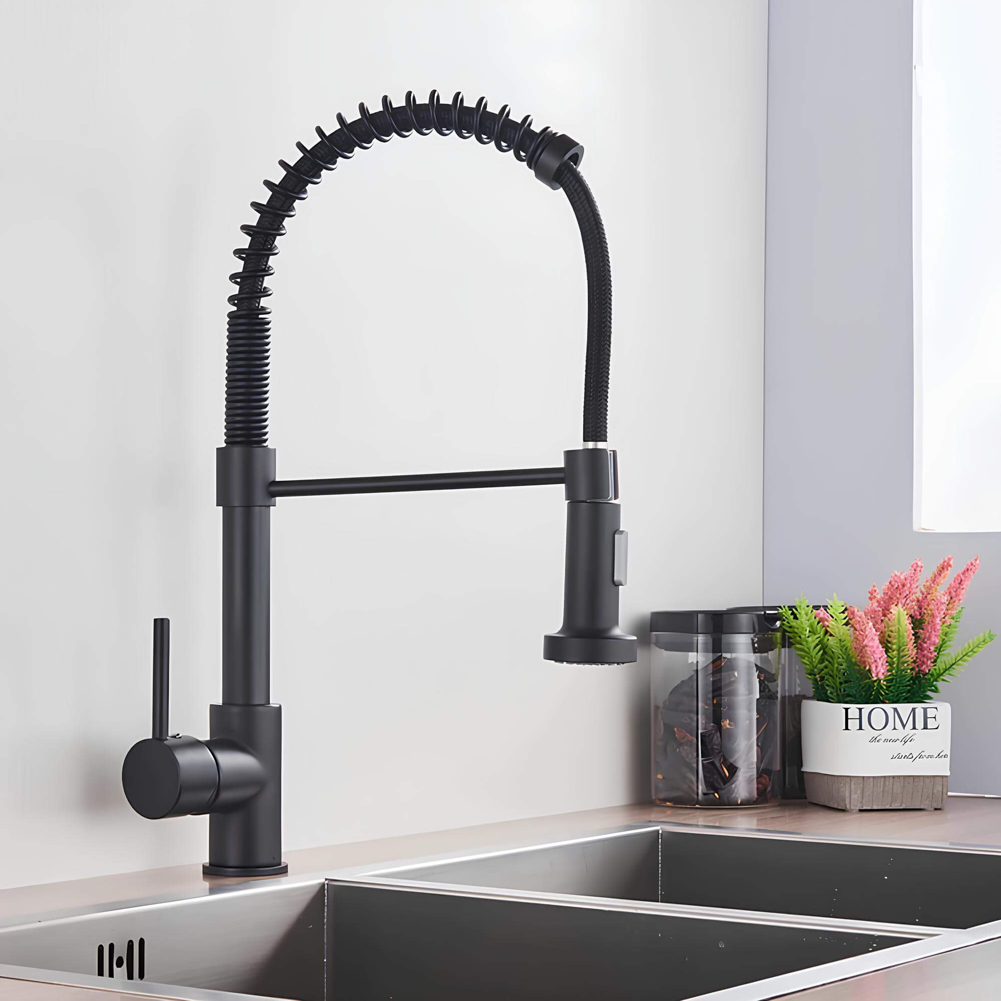 Robinet de cuisine avec douchette extractible et ressort L'art du robinet