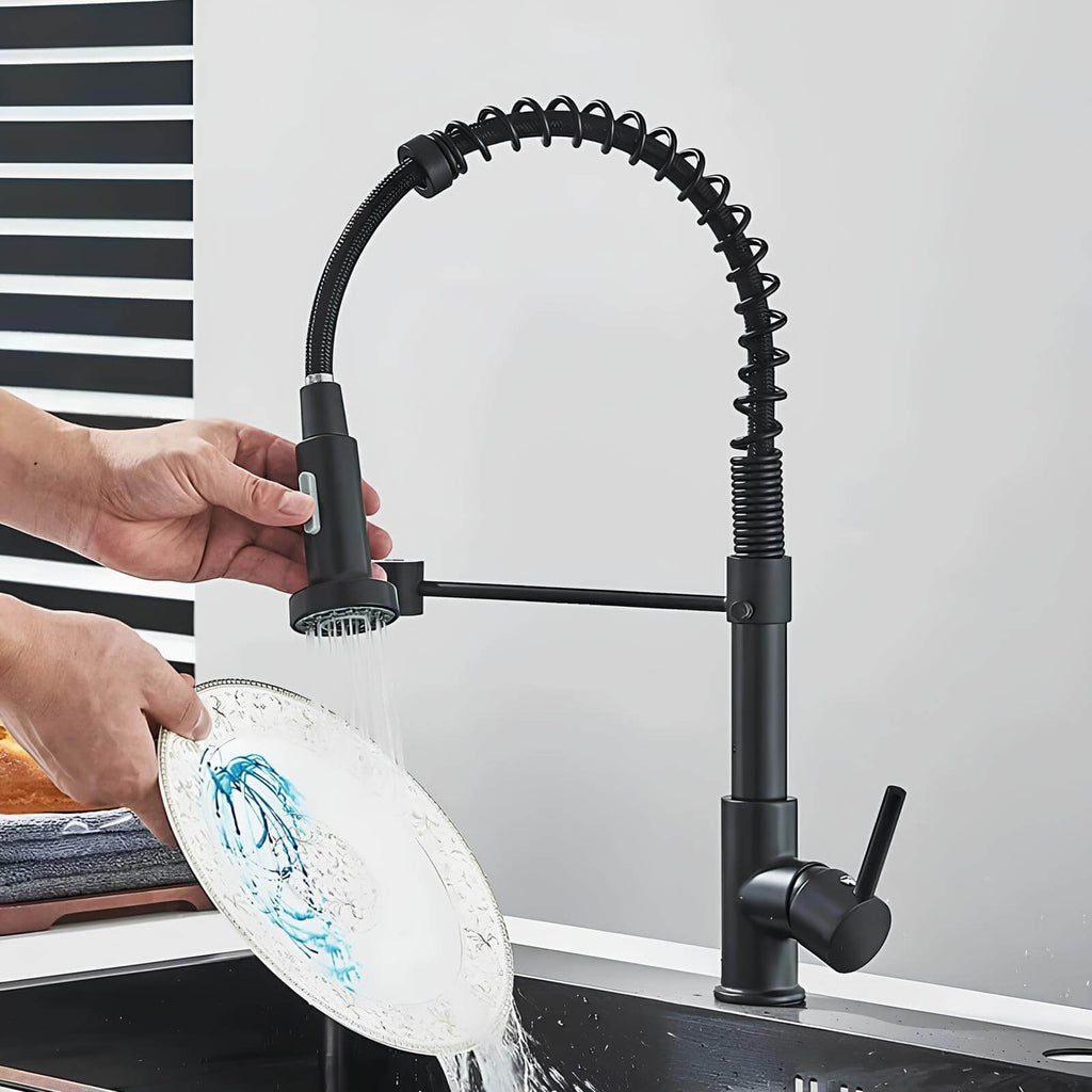 Robinet de cuisine avec douchette extractible et ressort L'art du robinet