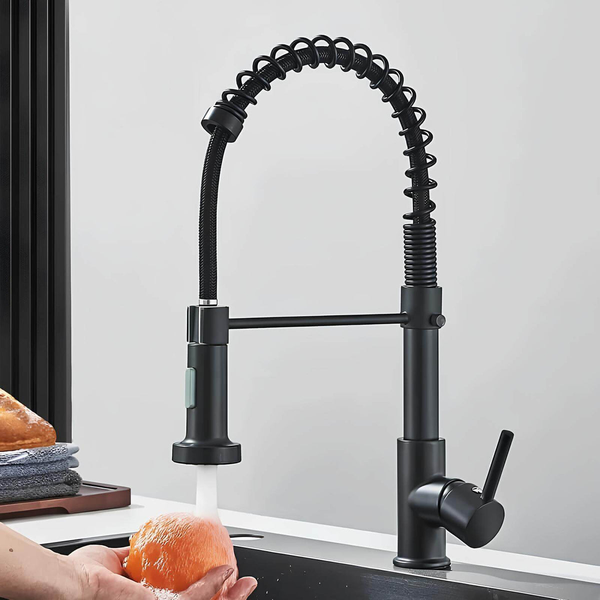 Robinet de cuisine avec douchette extractible et ressort L'art du robinet