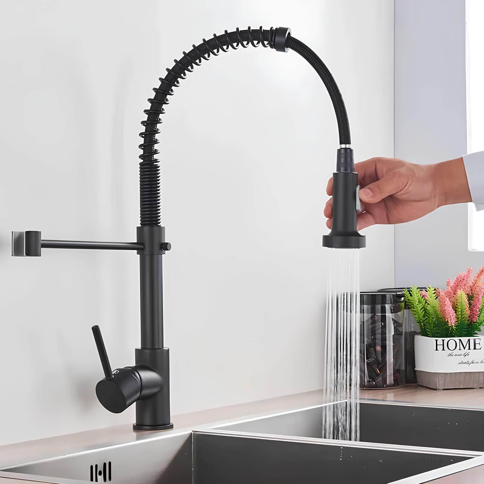 Robinet de cuisine avec douchette extractible et ressort L'art du robinet