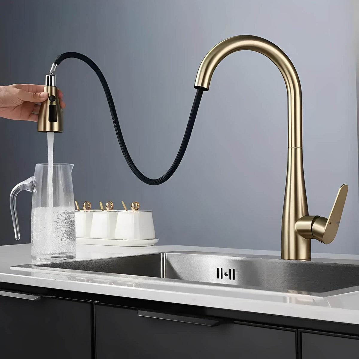 Robinet de cuisine extractible 360° avec douchette L'art du robinet