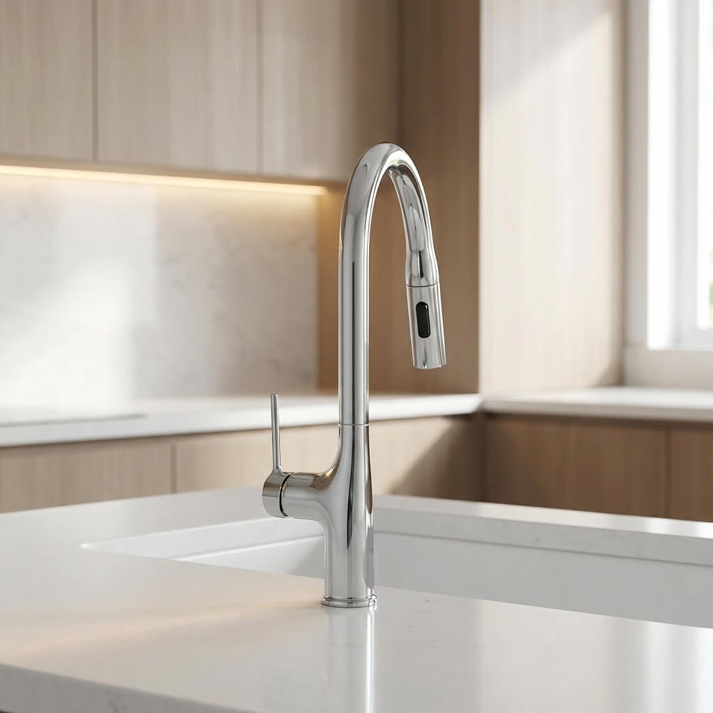 Robinet de cuisine extractible bec haut deux jets L'art du robinet