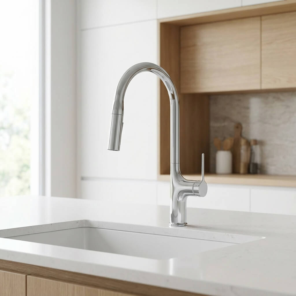 Robinet de cuisine extractible bec haut deux jets L'art du robinet