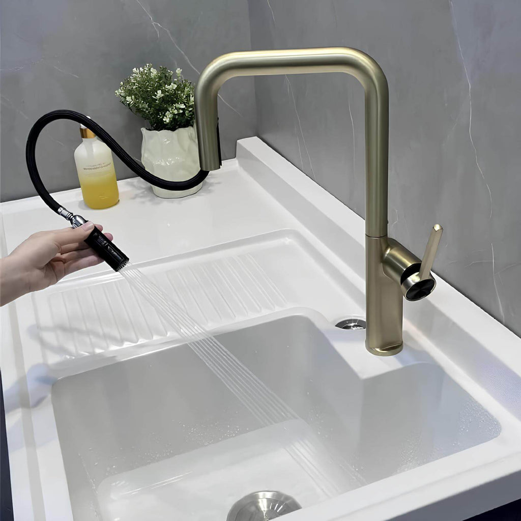 Robinet de cuisine laiton bec extractible rotatif L'art du robinet