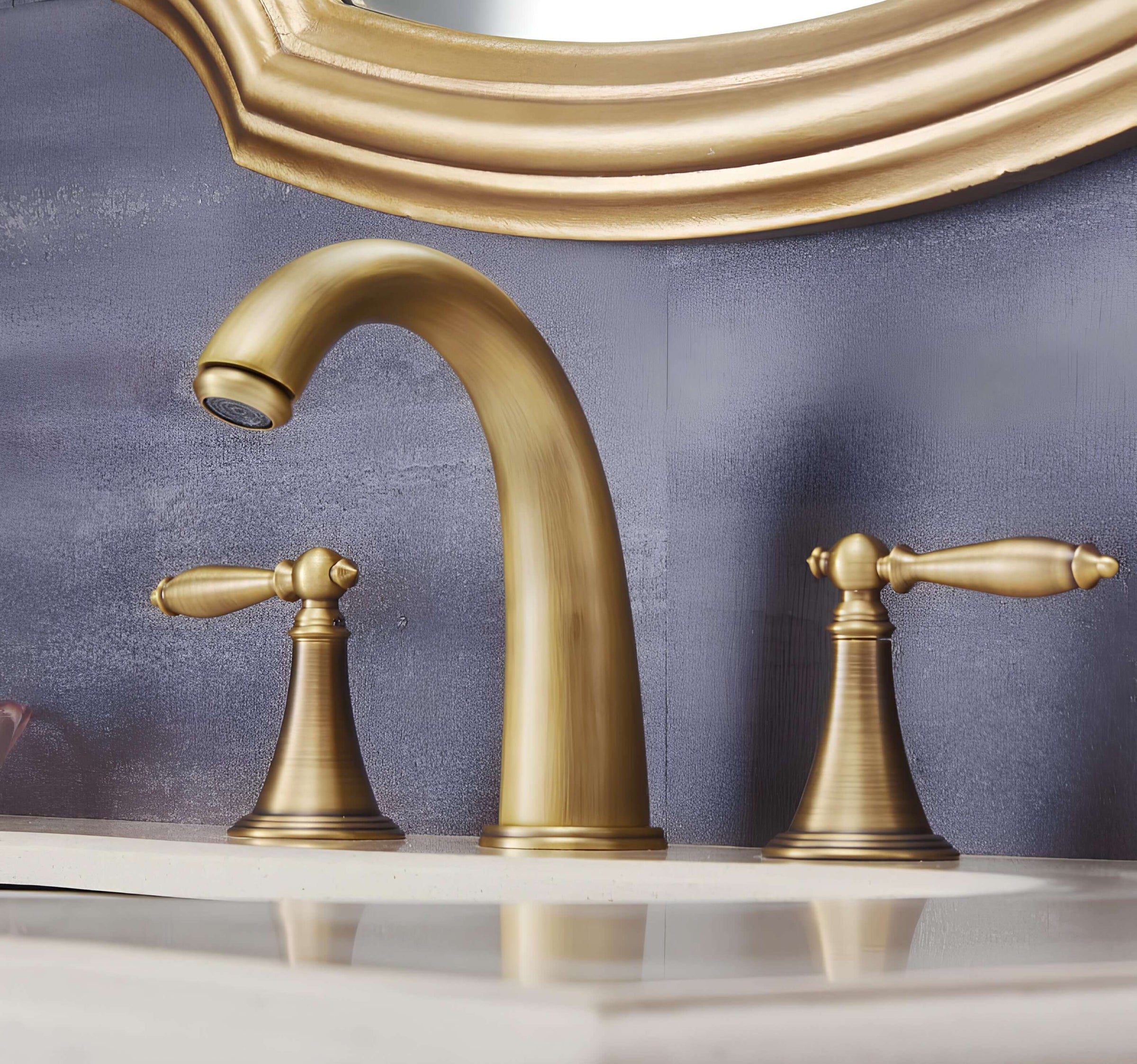 Robinet lavabo 3 trous bronze antique double poignée