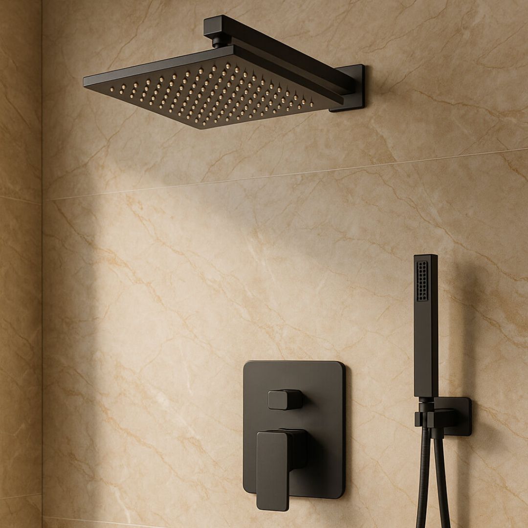 Robinet douche encastré noir cascade pluie L'art du robinet