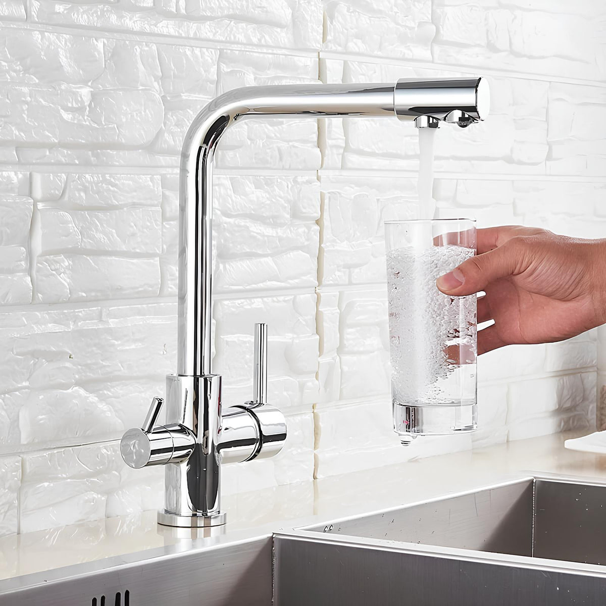 Robinet évier 3 voies eau filtrée laiton L'art du robinet