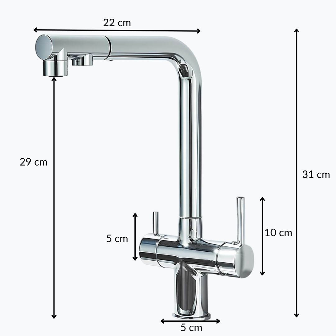 Robinet évier 3 voies eau filtrée laiton L'art du robinet
