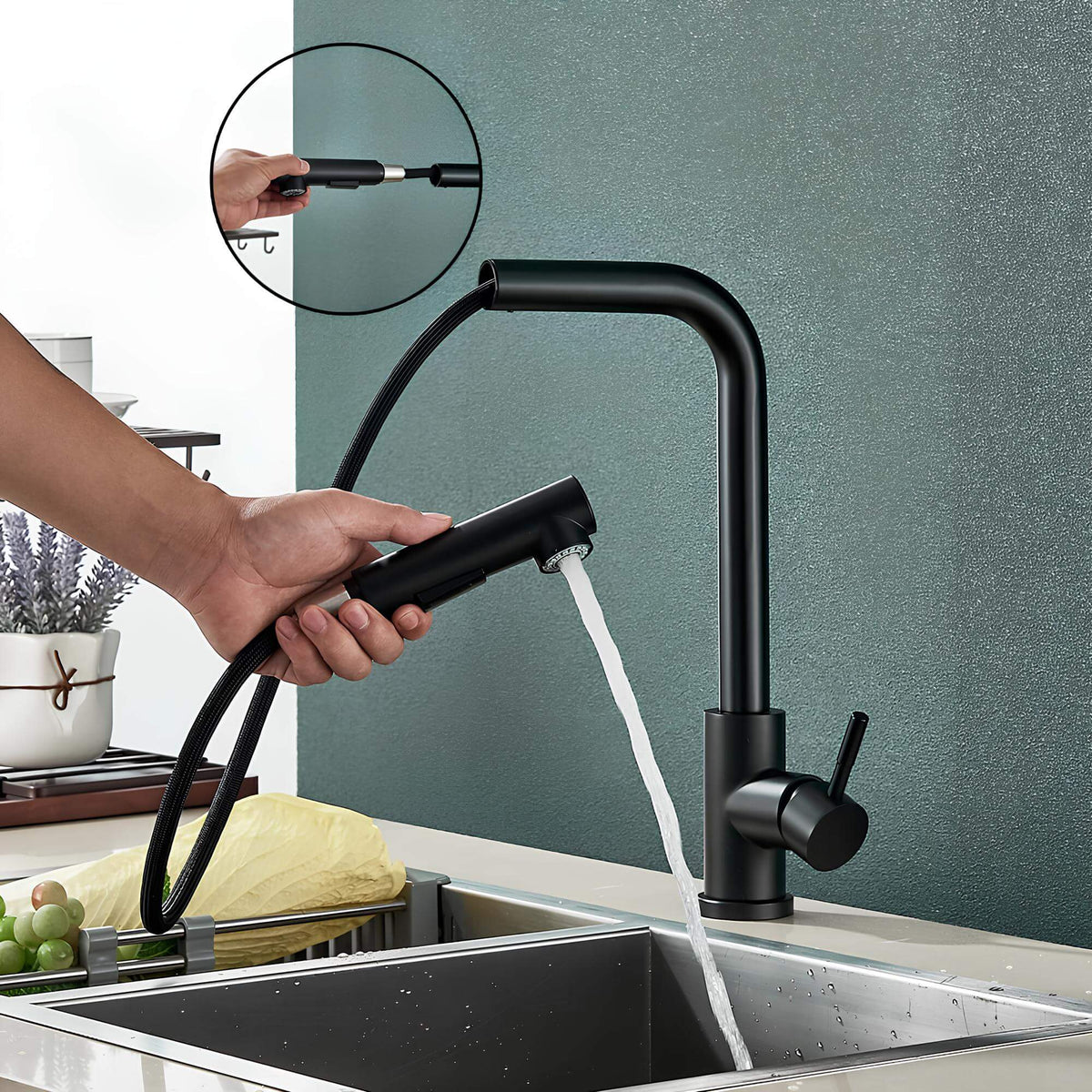 Robinet évier douchette rétractable noir inox L'art du robinet