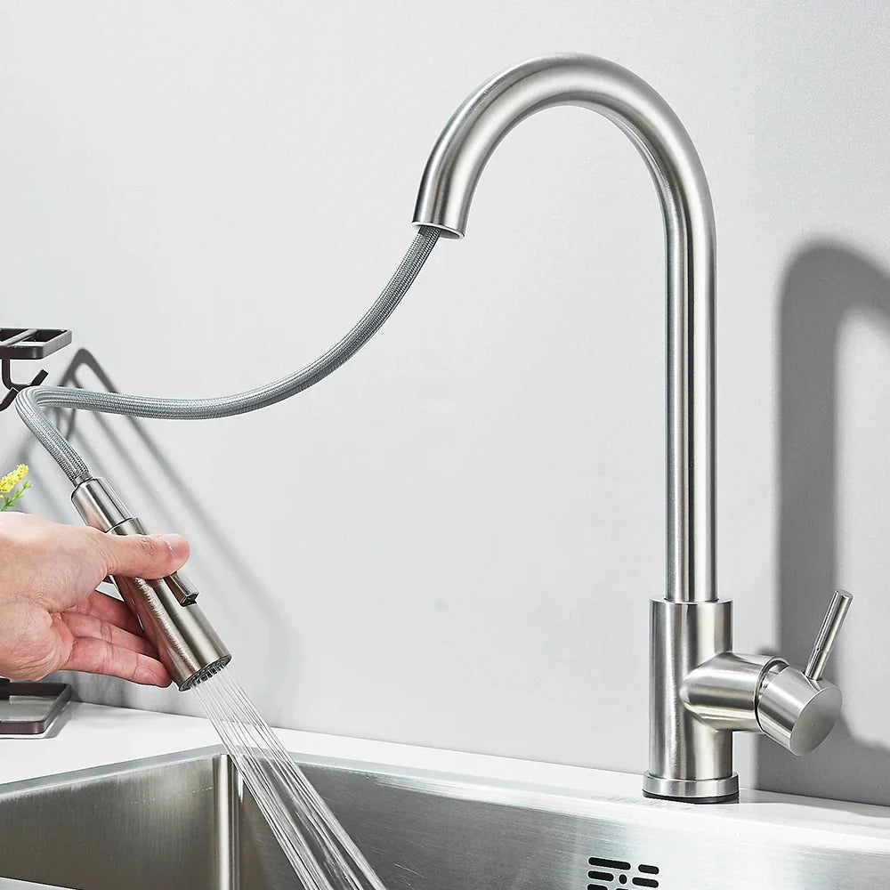 Robinet évier extractible monotrou acier inoxydable L'art du robinet