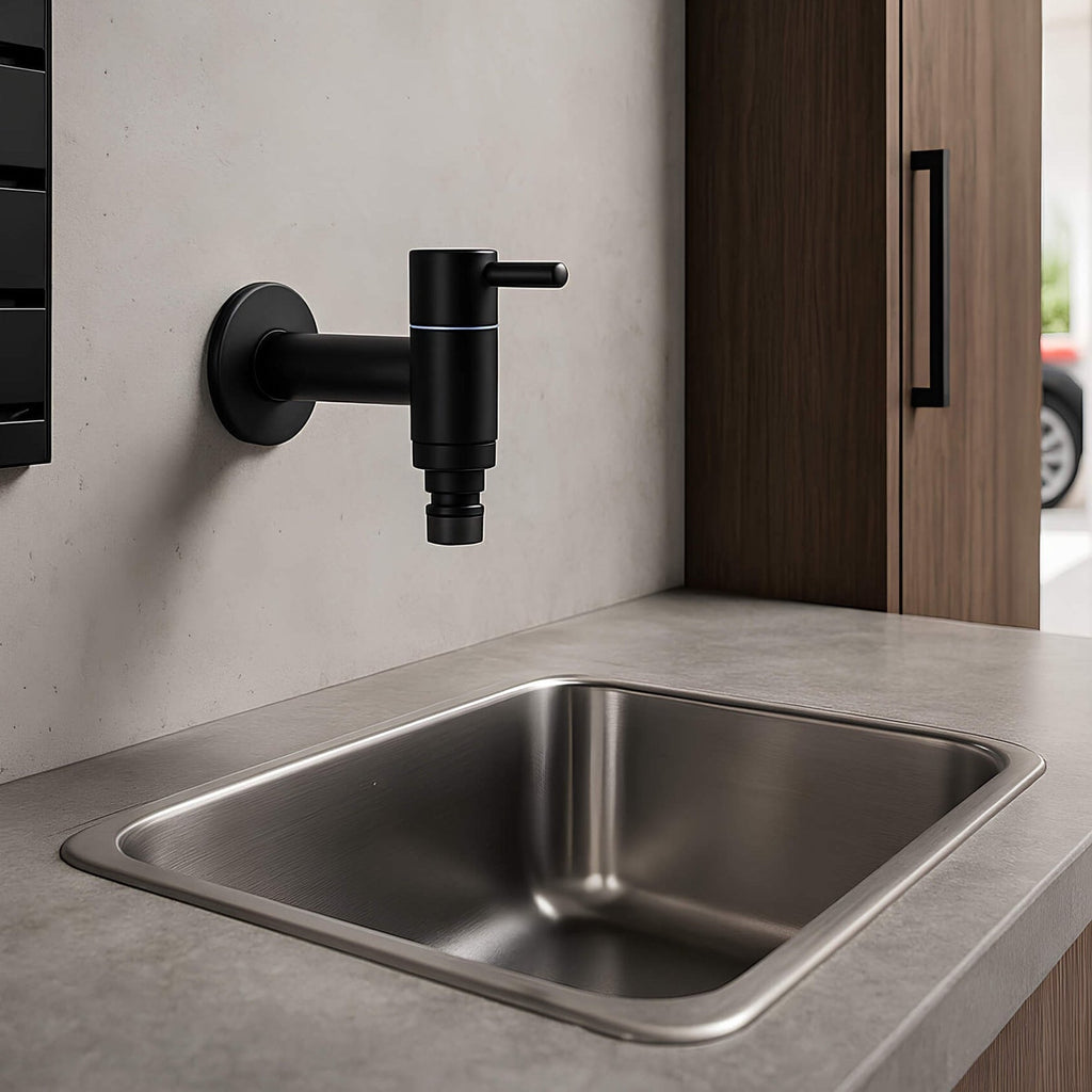 Robinet extérieur mural noir mat acier inoxydable L'art du robinet