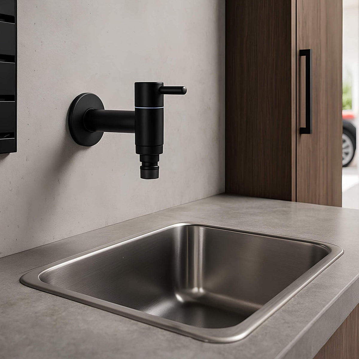 Robinet extérieur mural noir mat acier inoxydable L'art du robinet