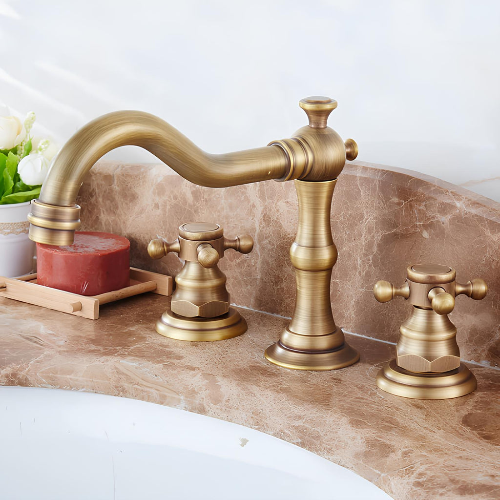 Robinet lavabo 3 trous bronze patiné vintage L'art du robinet