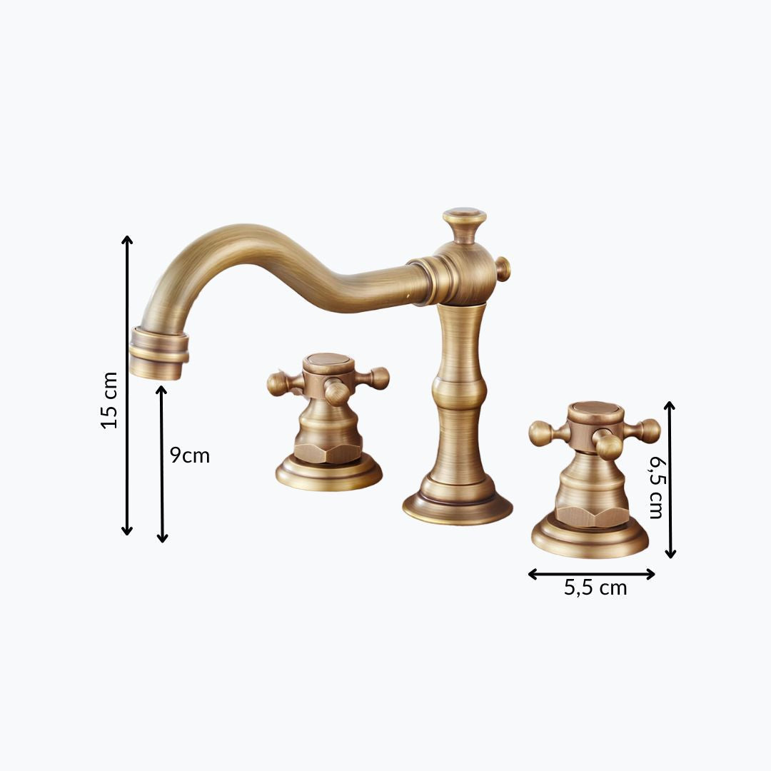 Robinet lavabo 3 trous bronze patiné vintage L'art du robinet