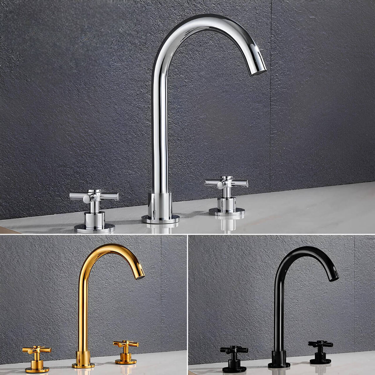 Robinet lavabo 3 trous doré design moderne L'art du robinet