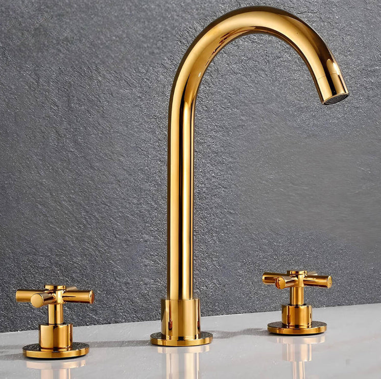 Robinet lavabo 3 trous doré design moderne L'art du robinet