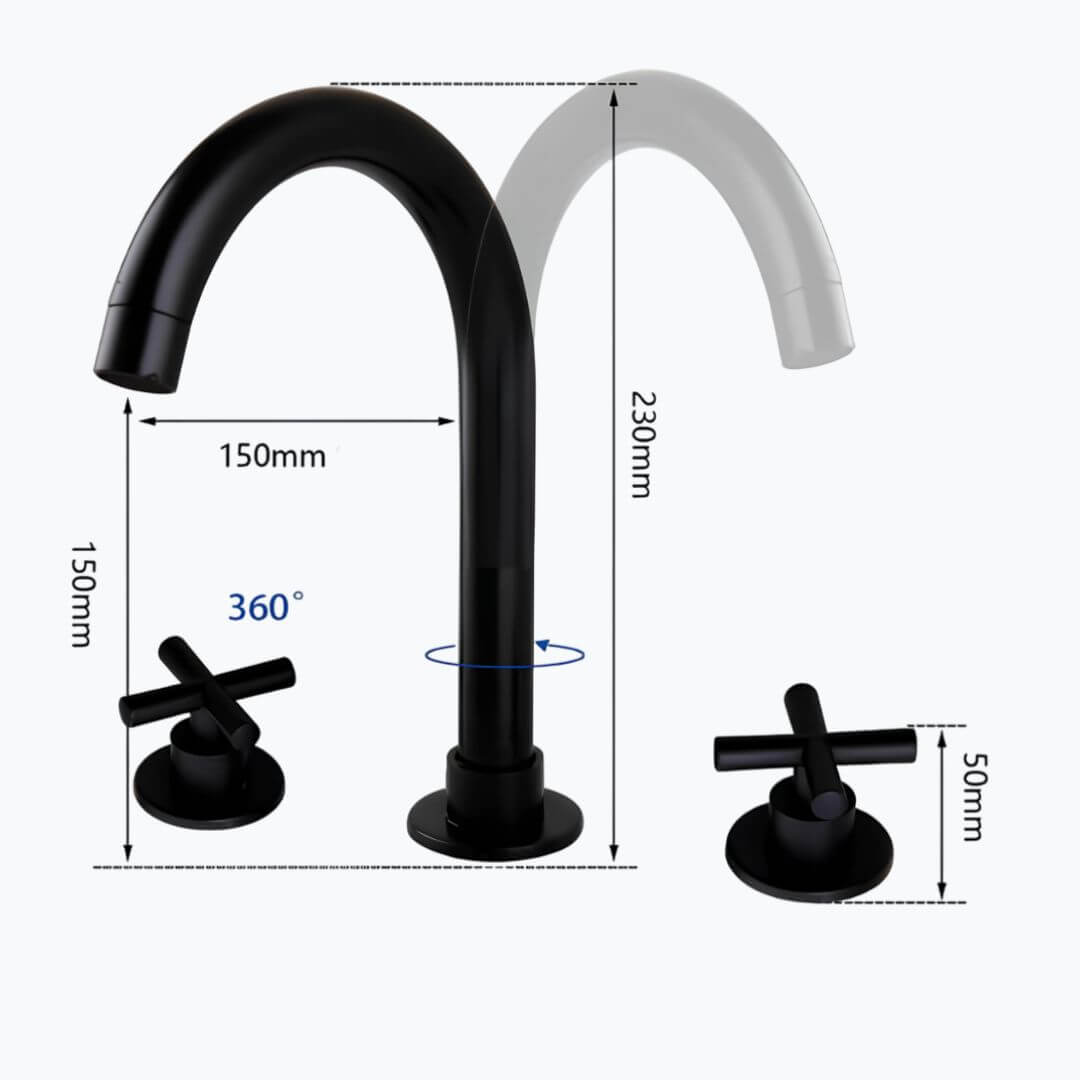 Robinet lavabo 3 trous doré design moderne L'art du robinet