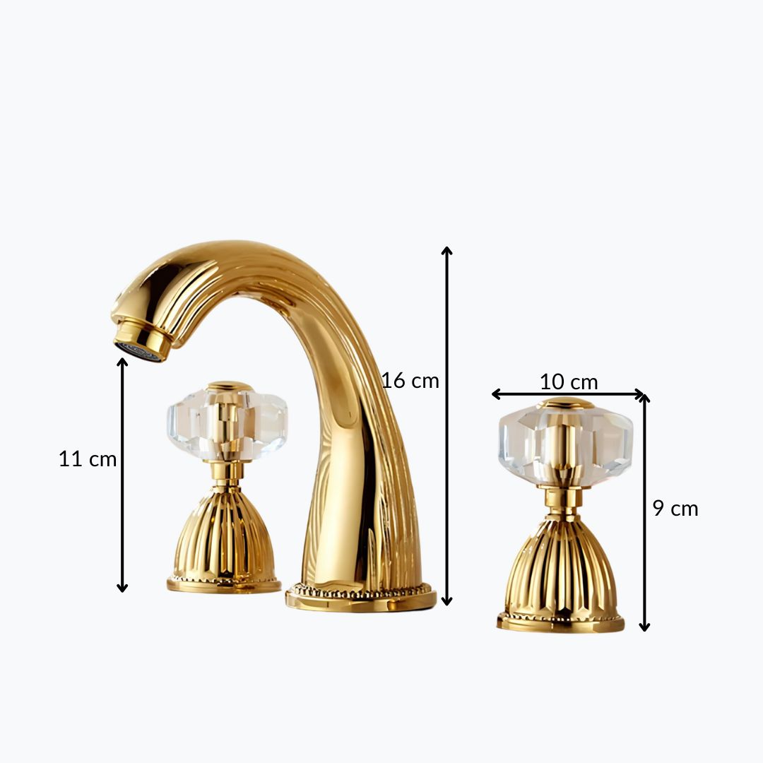 Robinet lavabo 3 trous poignées cristal doré L'art du robinet