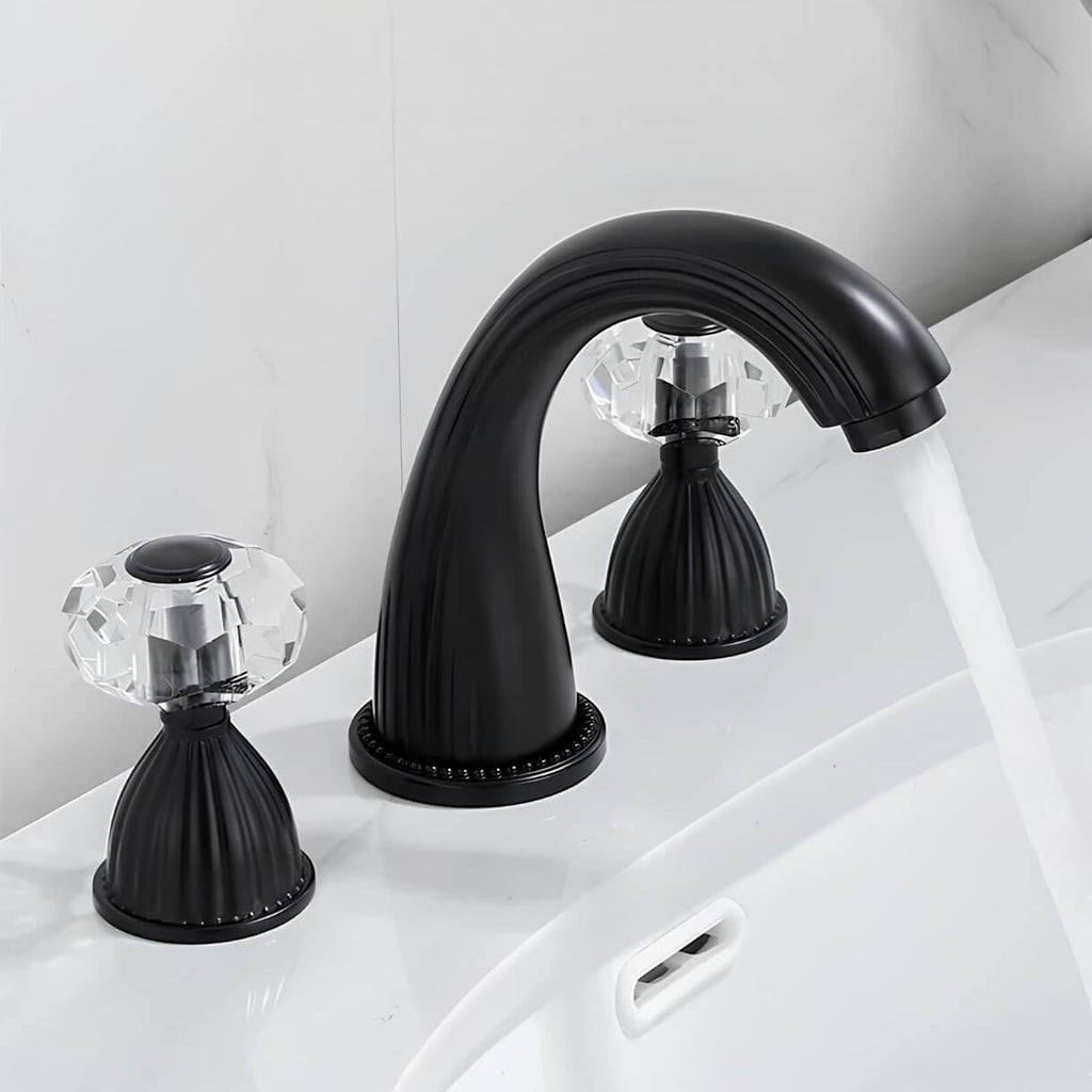 Robinet lavabo 3 trous poignées cristal doré L'art du robinet