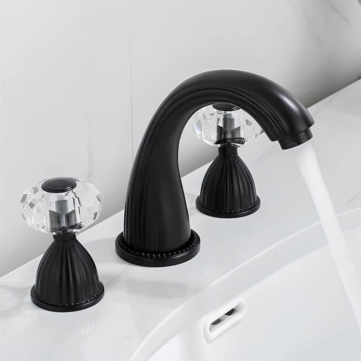 Robinet lavabo 3 trous poignées cristal doré L'art du robinet