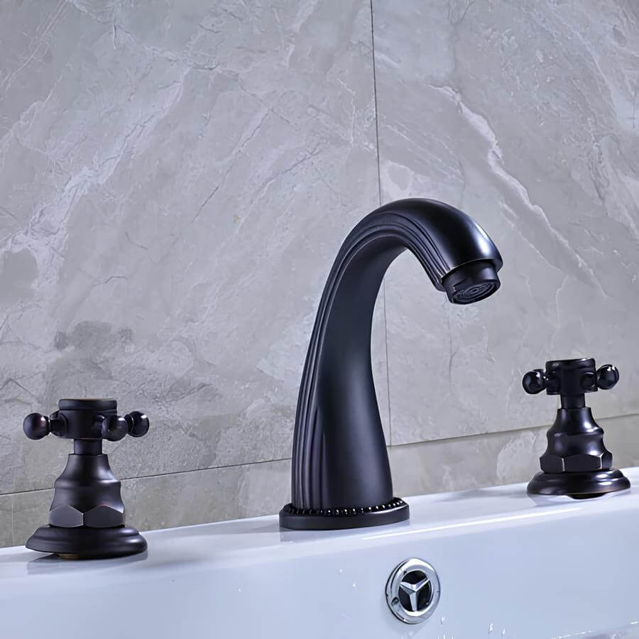 Robinet lavabo 3 trous poignées croisées laiton L'art du robinet