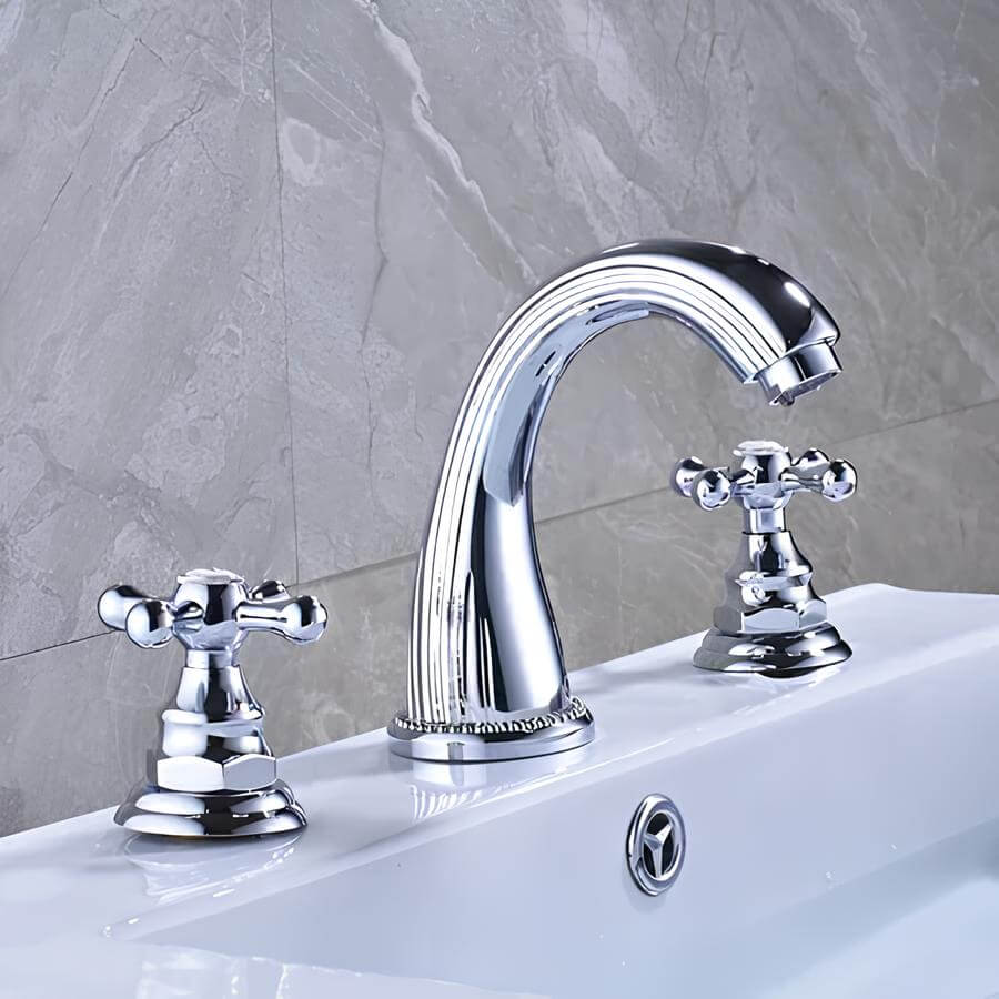 Robinet lavabo 3 trous poignées croisées laiton L'art du robinet