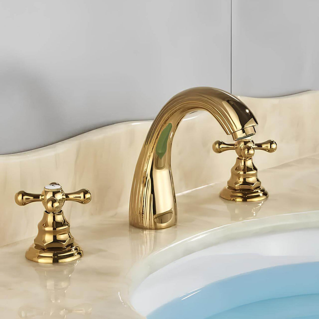 Robinet lavabo 3 trous poignées croisées laiton L'art du robinet