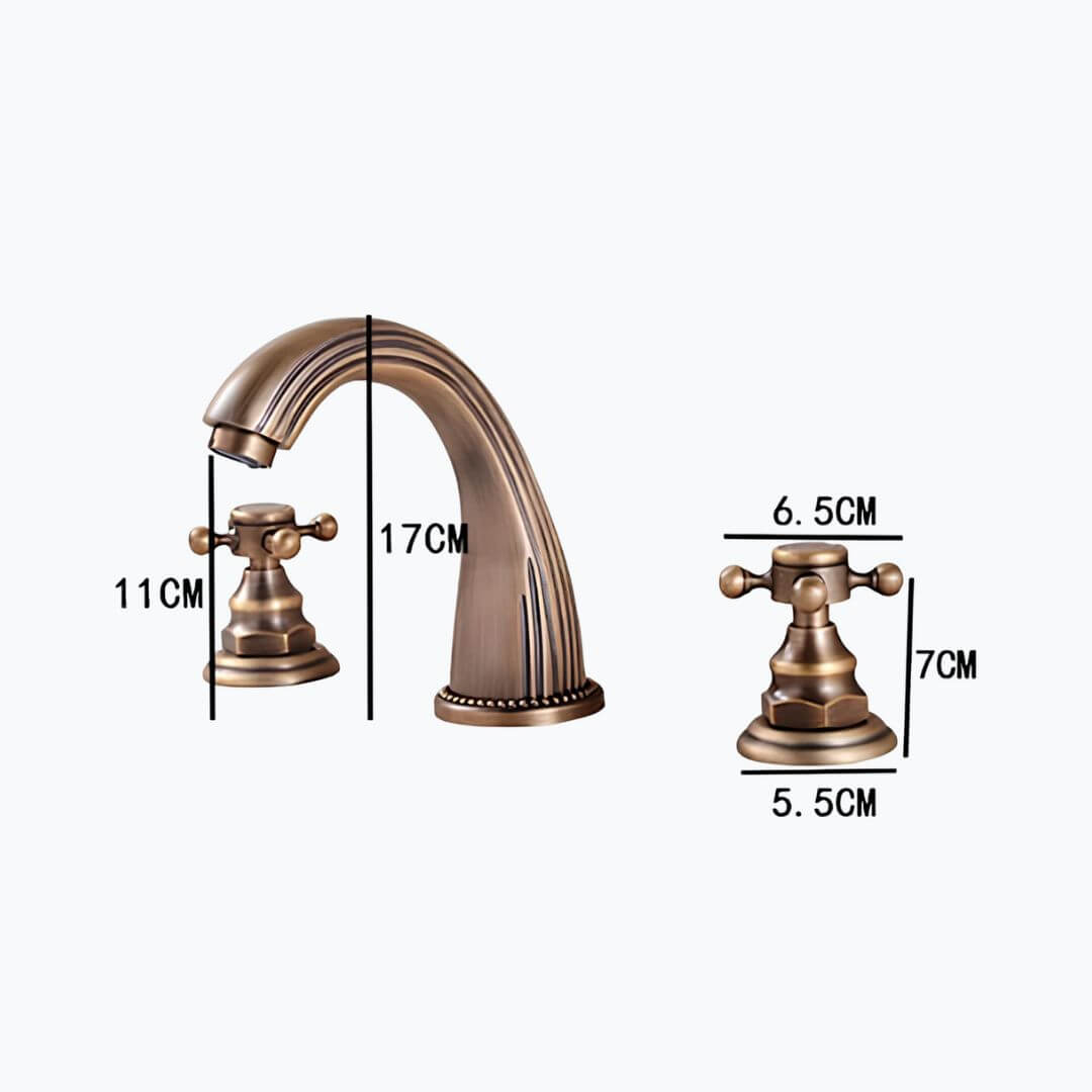 Robinet lavabo 3 trous poignées croisées laiton L'art du robinet