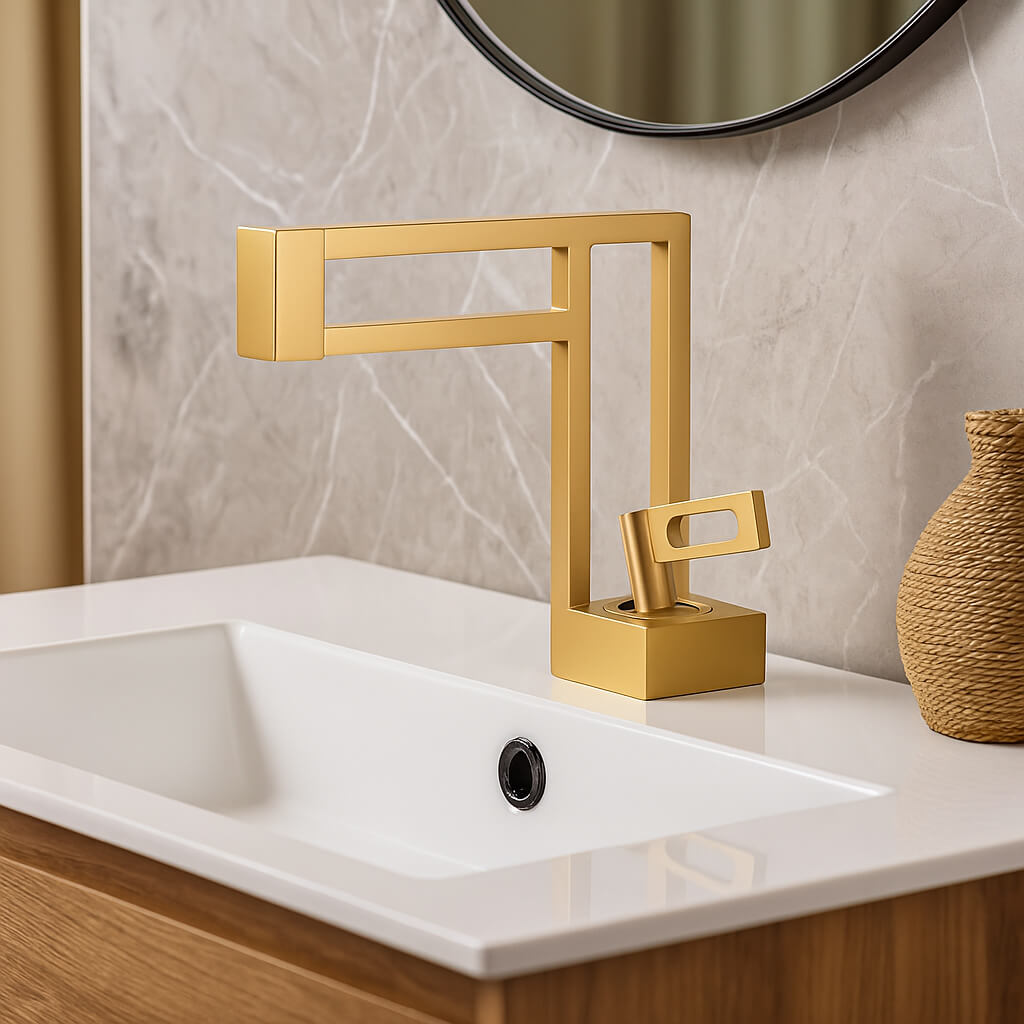 Robinet lavabo cascade laiton massif design L'art du robinet