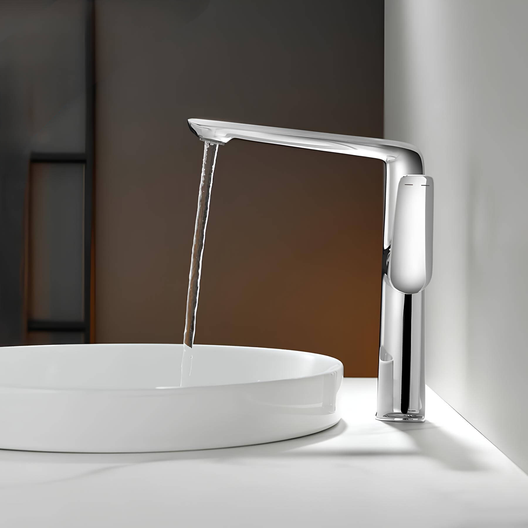 Robinet lavabo haut design - mitigeur bec allongé chrome L'art du robinet