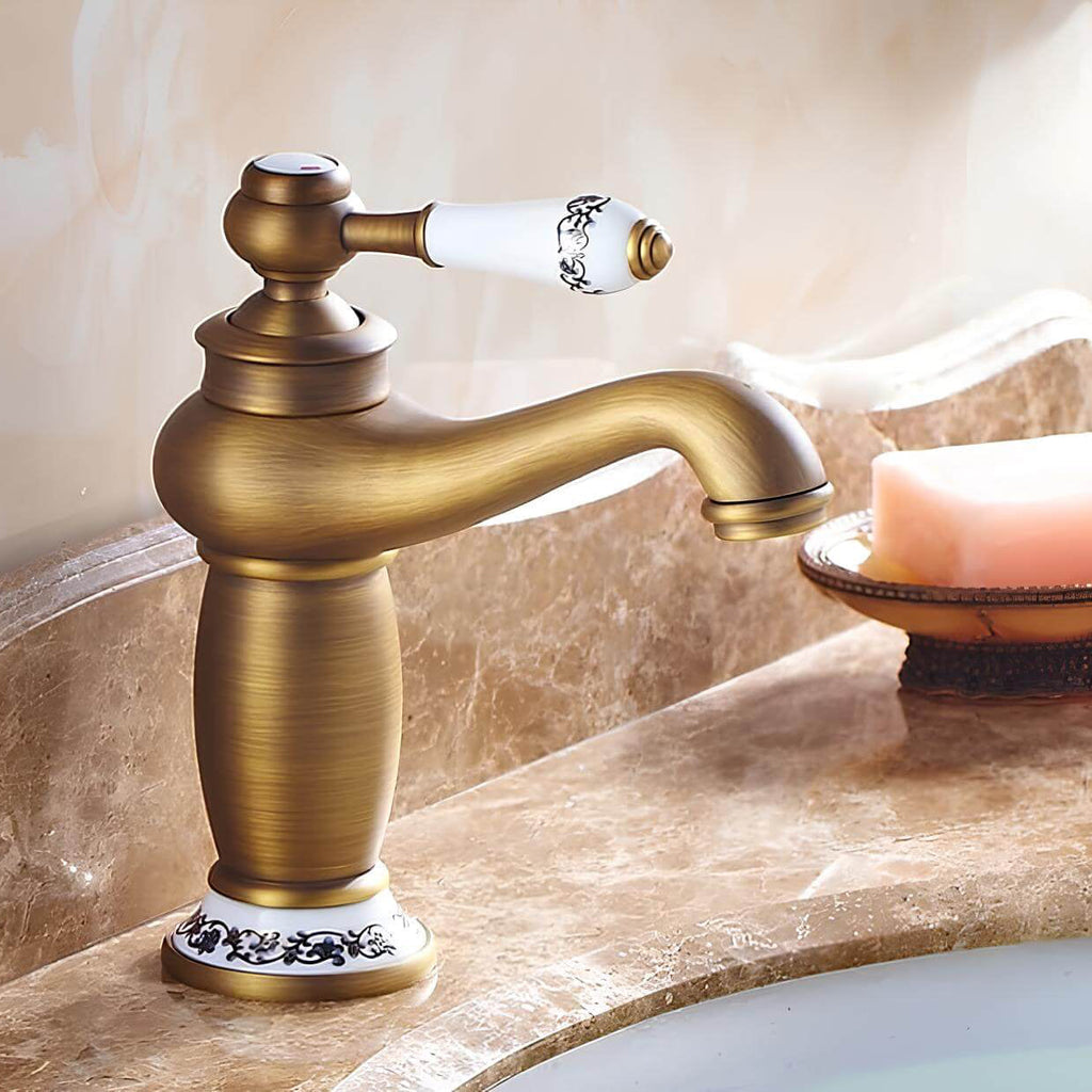 Robinet lavabo laiton finition antique monocommande L'art du robinet