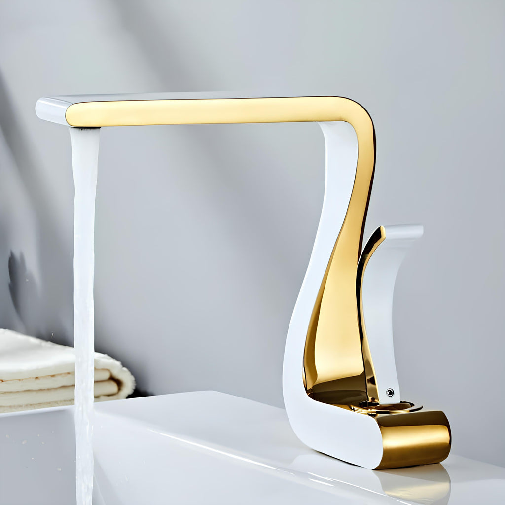Robinet lavabo rétro chic blanc et or