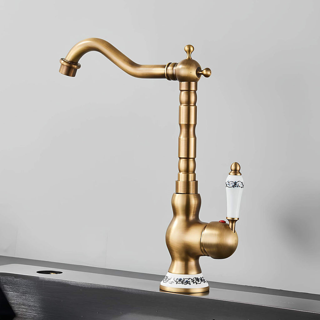 Robinet lavabo vintage bronze antique rotatif L'art du robinet