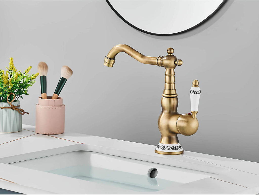 Robinet lavabo vintage bronze antique rotatif L'art du robinet