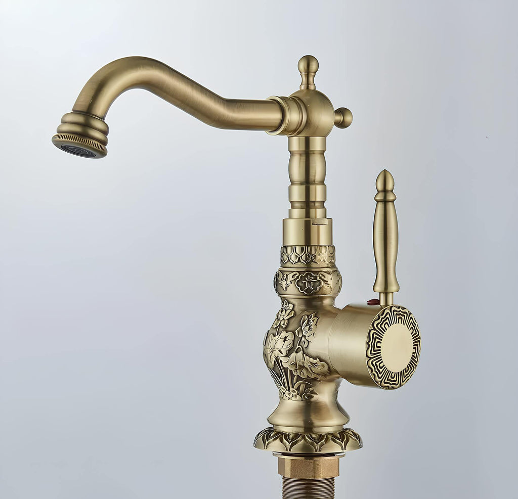 Robinet lavabo vintage laiton sculpté rotatif L'art du robinet