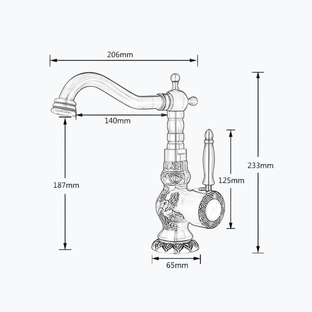 Robinet lavabo vintage laiton sculpté rotatif L'art du robinet