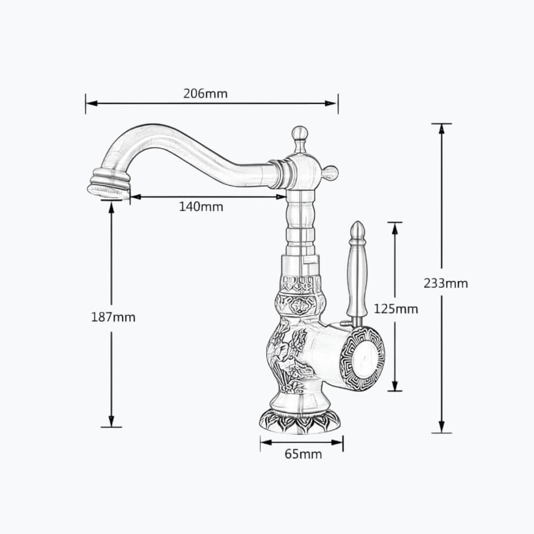 Robinet lavabo vintage laiton sculpté rotatif L'art du robinet