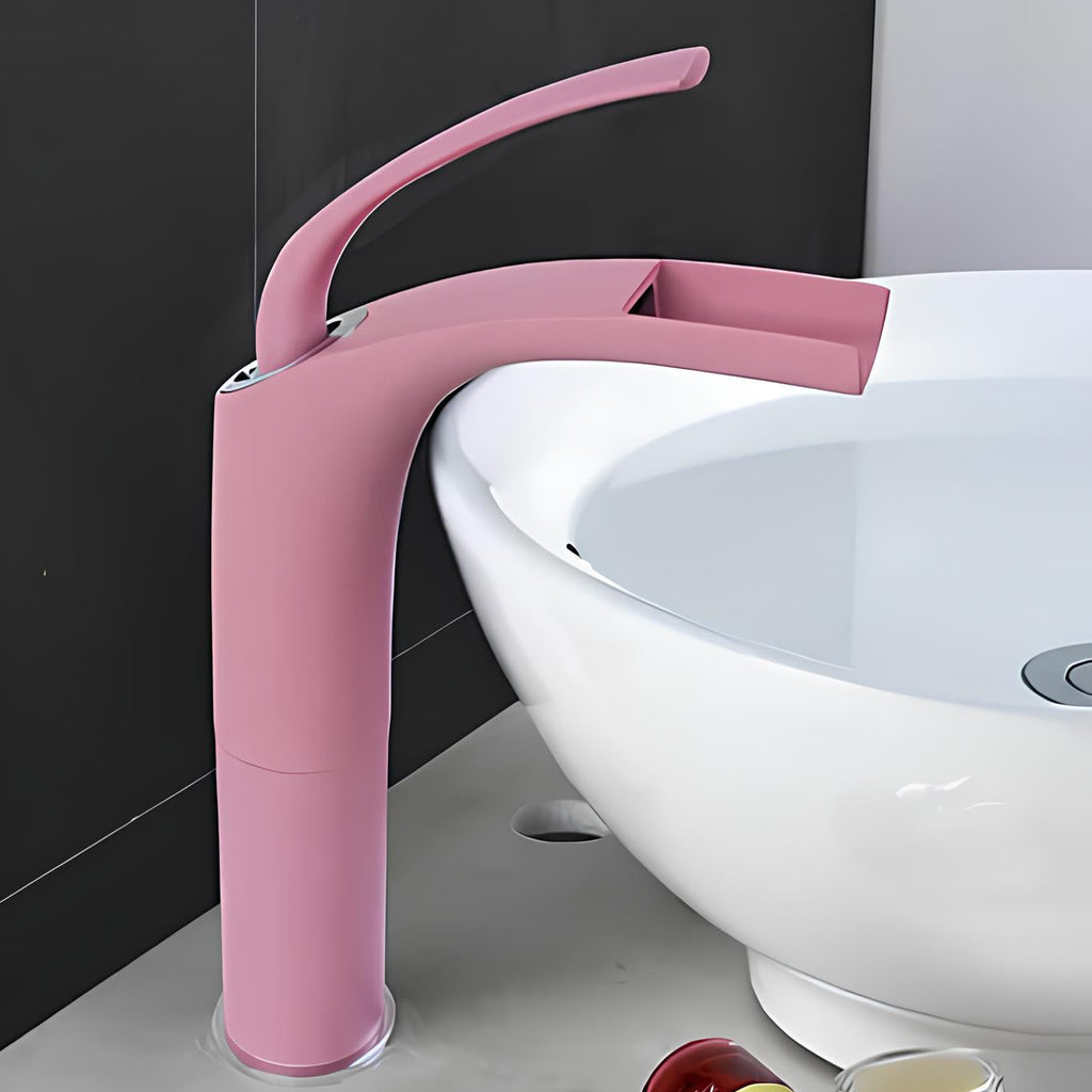 Robinet mitigeur cascade rose en laiton pour lavabo L'art du robinet