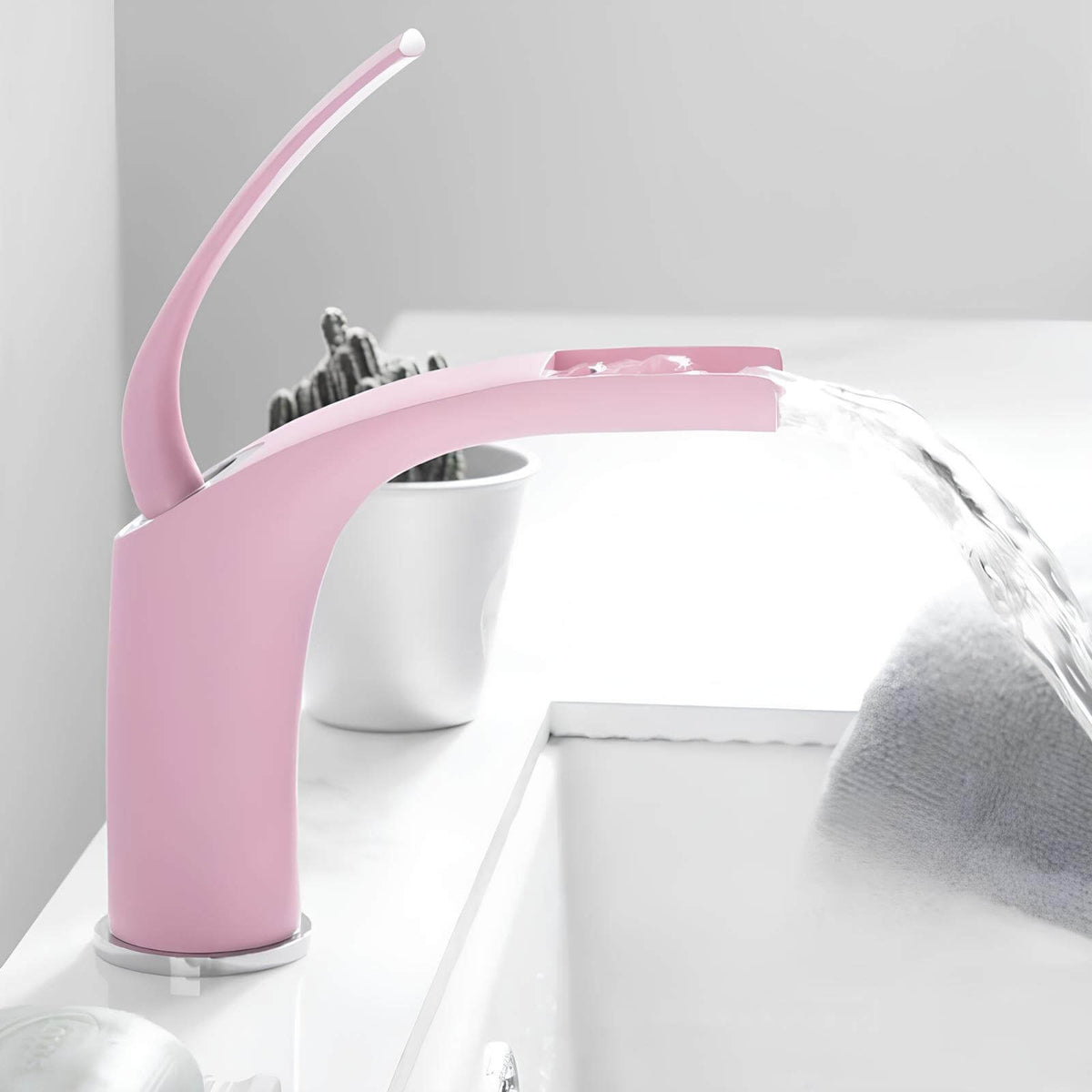 Robinet mitigeur cascade rose en laiton pour lavabo L'art du robinet
