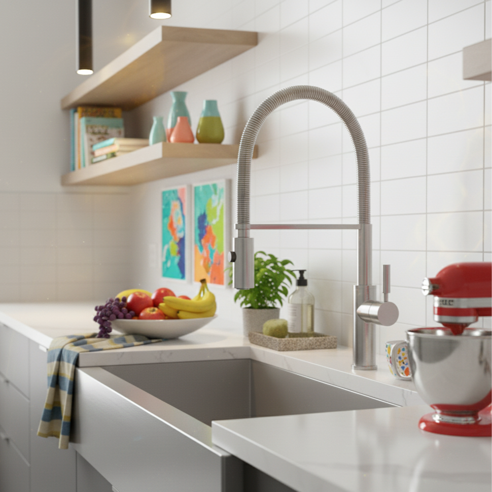 Robinet mitigeur cuisine bec escamotable rotation 360° L'art du robinet
