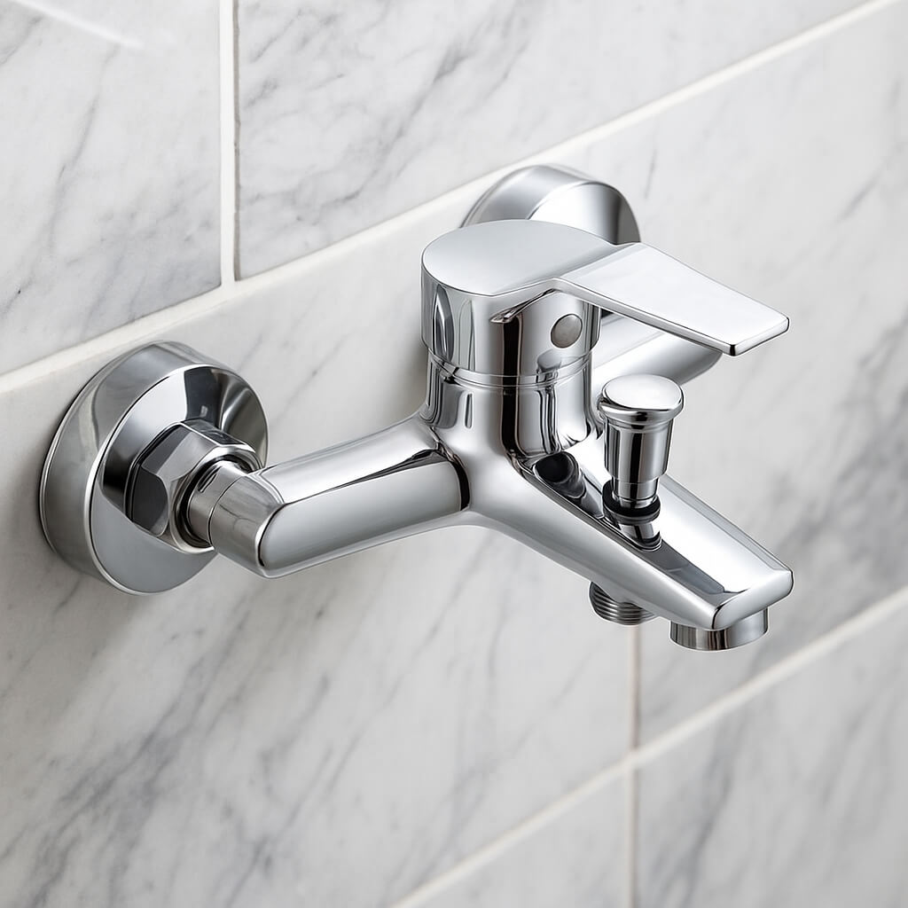 Robinet mitigeur mural bouton-poussoir chrome L'art du robinet