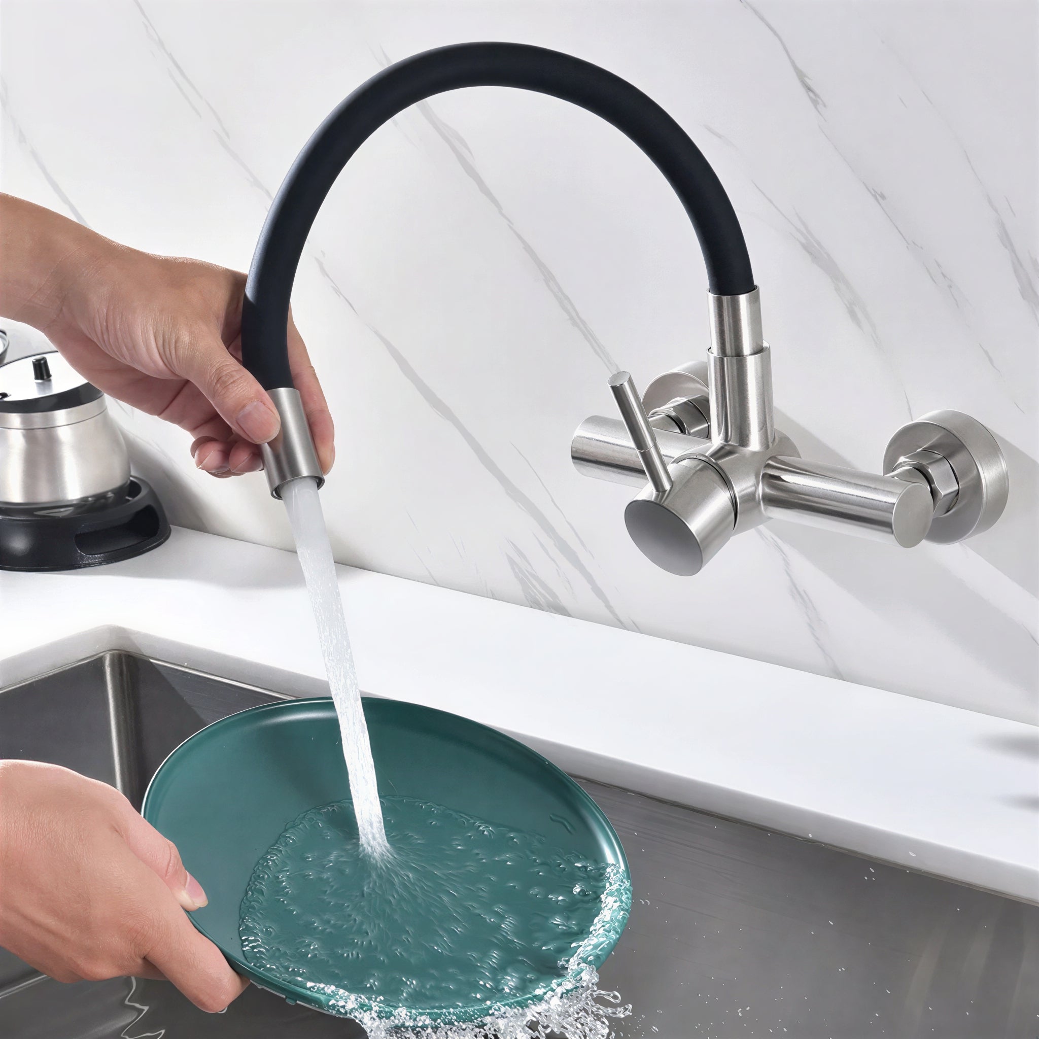 Robinet mural cuisine mitigeur col pliable 360° L'art du robinet