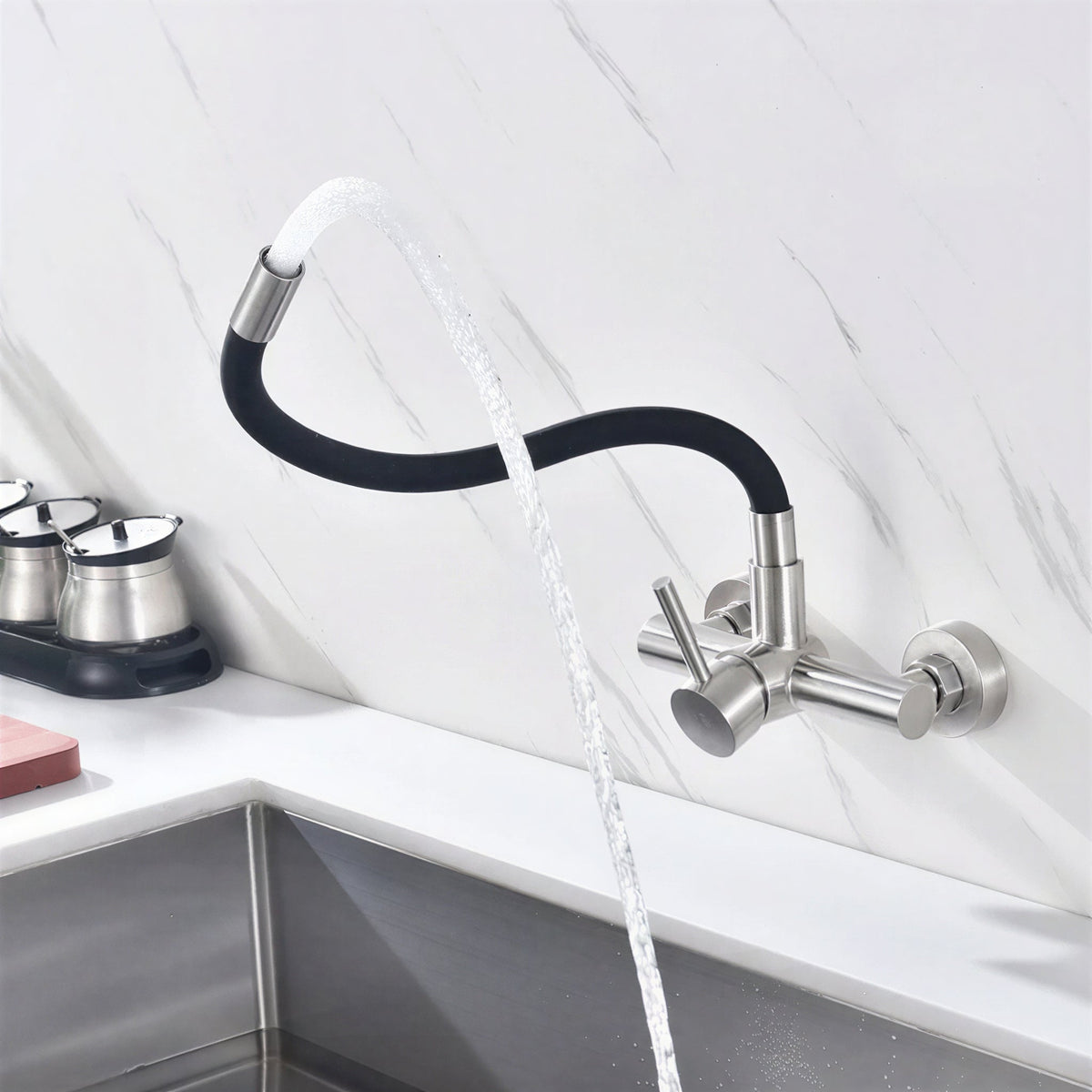 Robinet mural cuisine mitigeur col pliable 360° L'art du robinet
