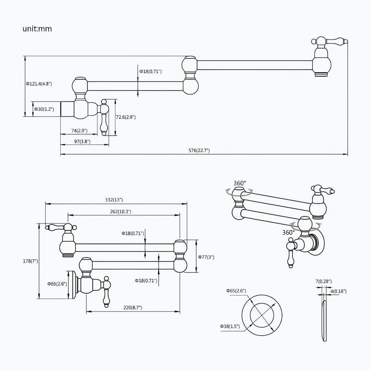 Robinet rabattable eau froide design laiton L'art du robinet
