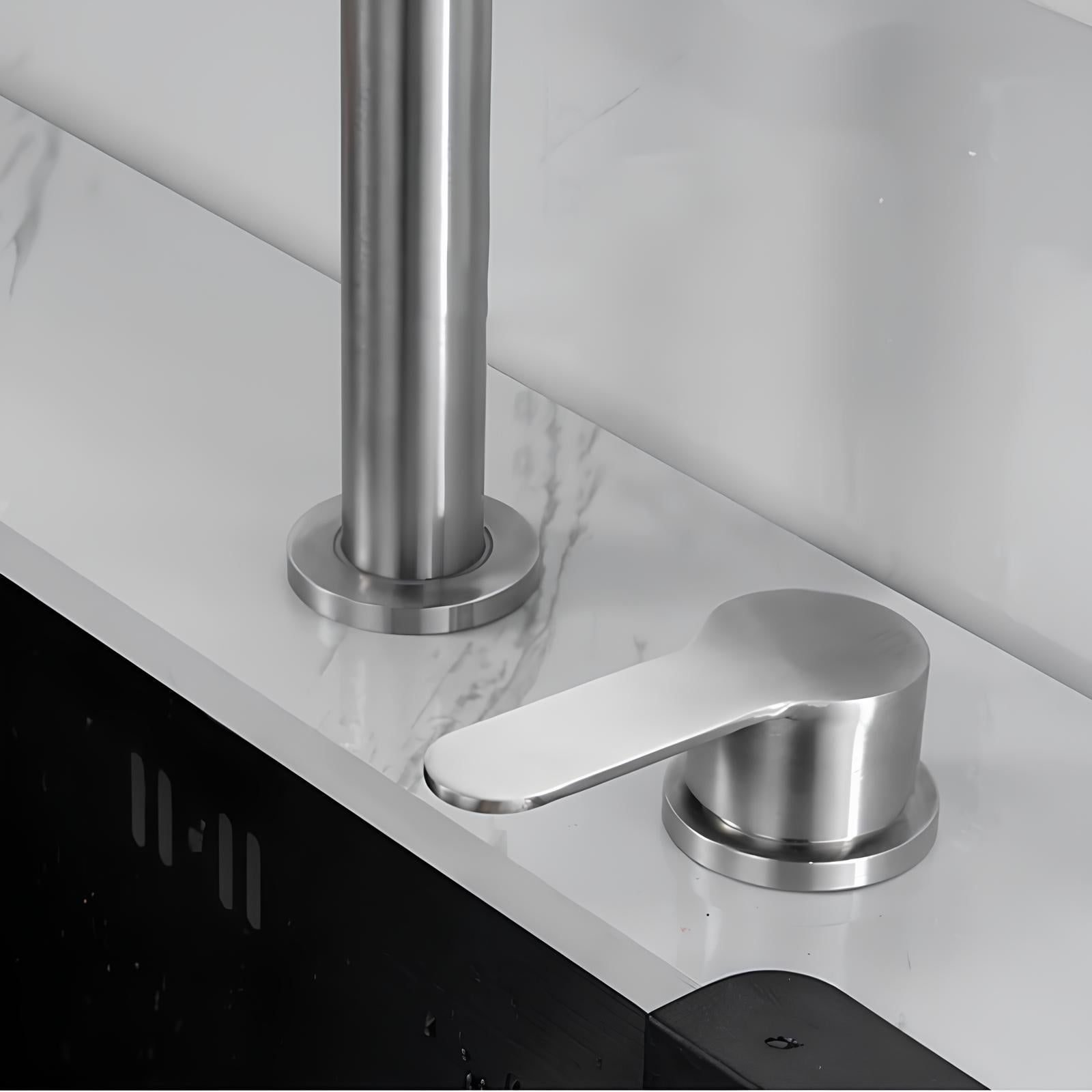 Robinet cuisine rétractable inox gris brossé